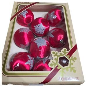 Vintage Pyramid Satin-Sheen Christmas Ornaments Red Silver Glitter - 8 Count